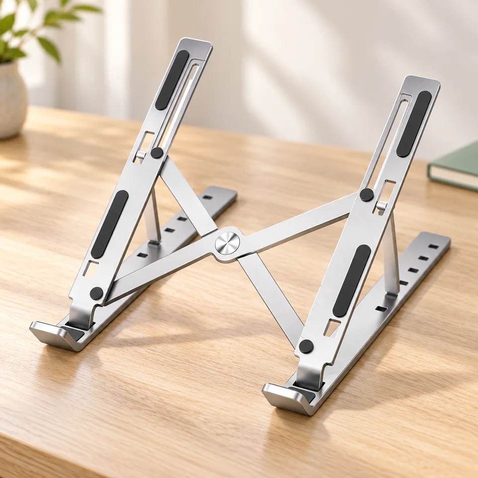 Mise en situation : Ivoler — support pliable argenté.