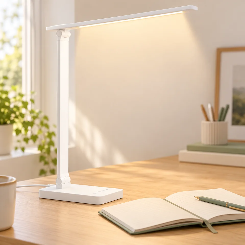 Mise en situation : Lepro — lampe LED blanche pliable.