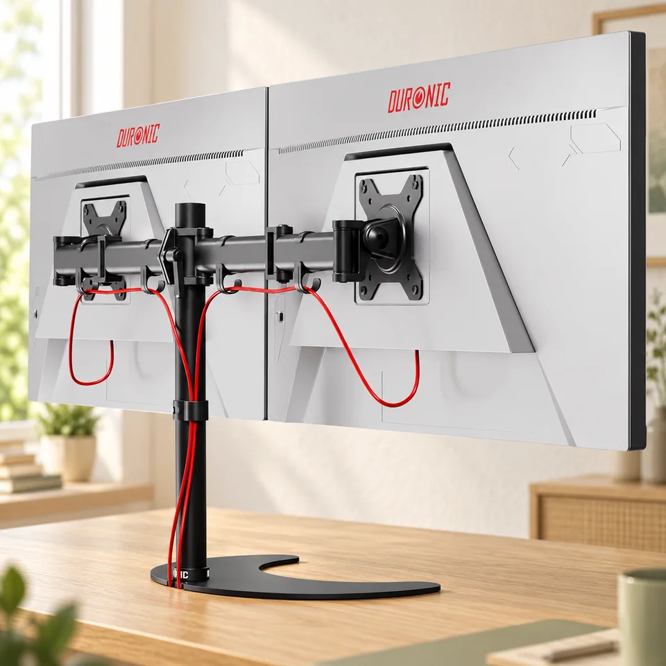 Mise en situation : Duronic DM25D2 — support double écran sur socle.