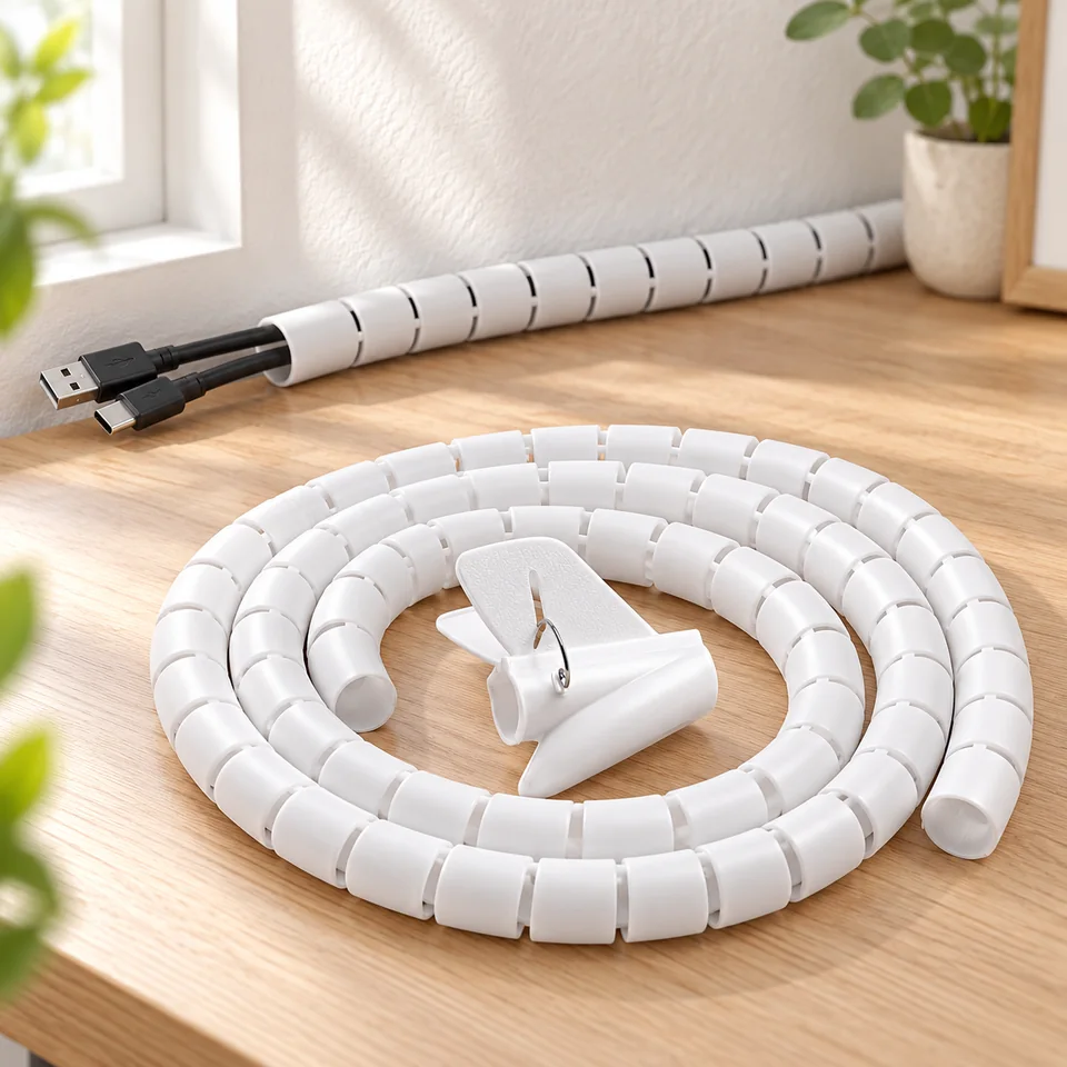 Mise en situation : Romon — deux gaines spirales blanches de 1,5 m.