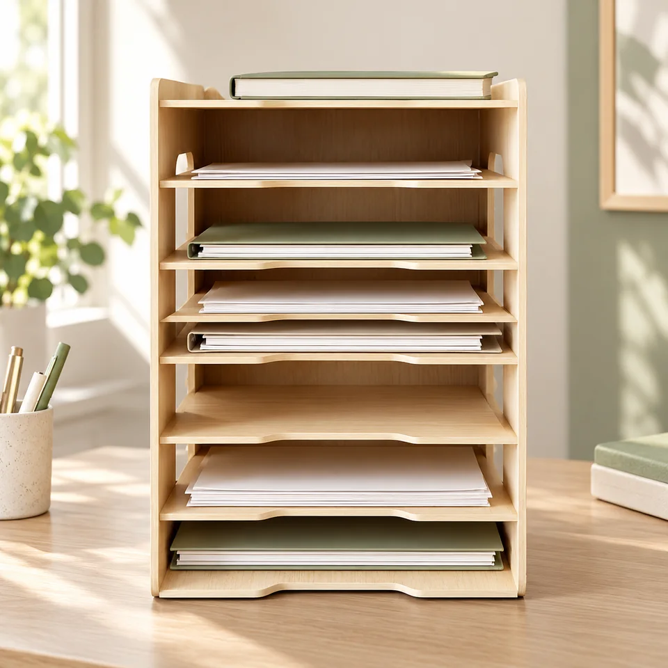 Mise en situation : Puncia — classeur de bureau vertical sept niveaux.