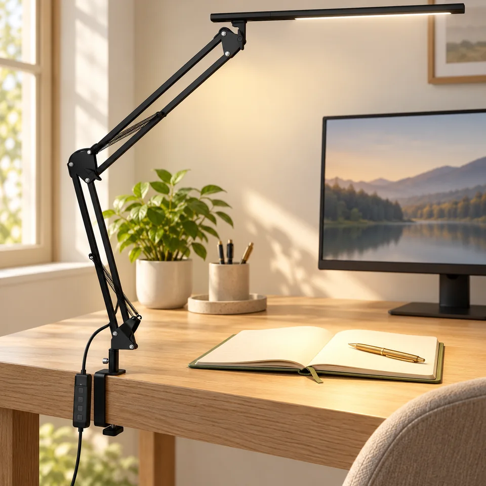 Mise en situation : Verski — lampe LED noire à pince.