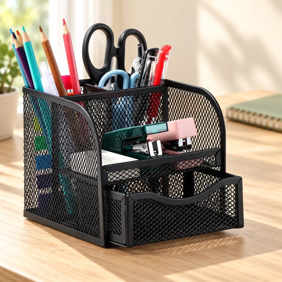Mise en situation : Vinabo — organiseur métallique compact à tiroir.